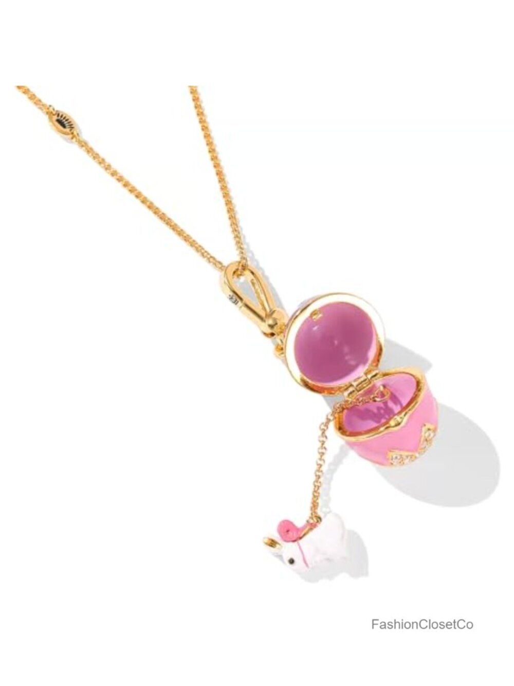 Vintage Enamel Egg Locket Necklace, Gold Plated, Hidden Bunny Charm